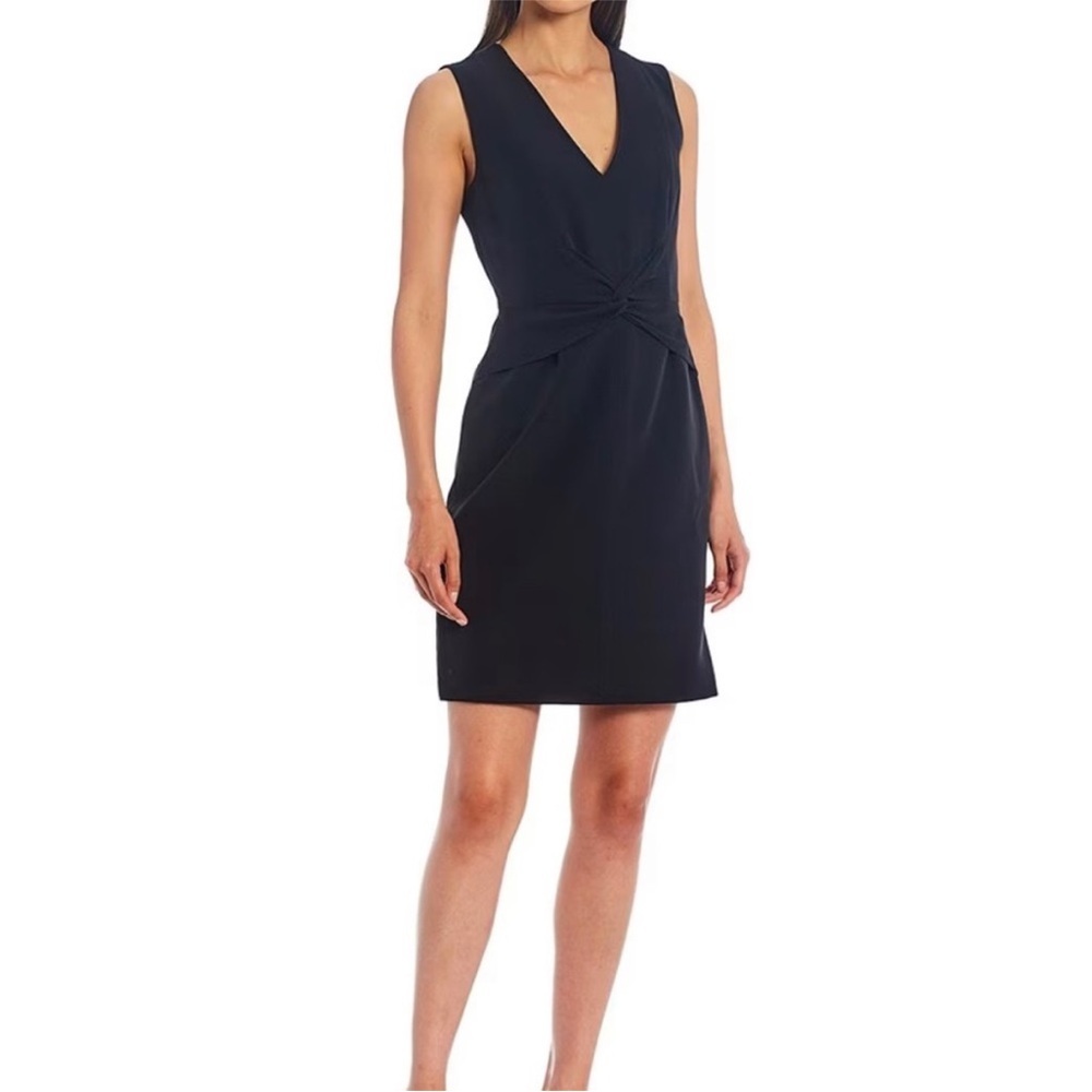 LDT Everly Deep V Neck Sleeveless Front Drape Sheath Dress Size 12